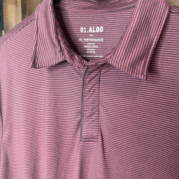 01.ALGO Men's 01 Performance Quick Dry Moisture Wicking Striped Maroon Polo L - Picture 2 of 7